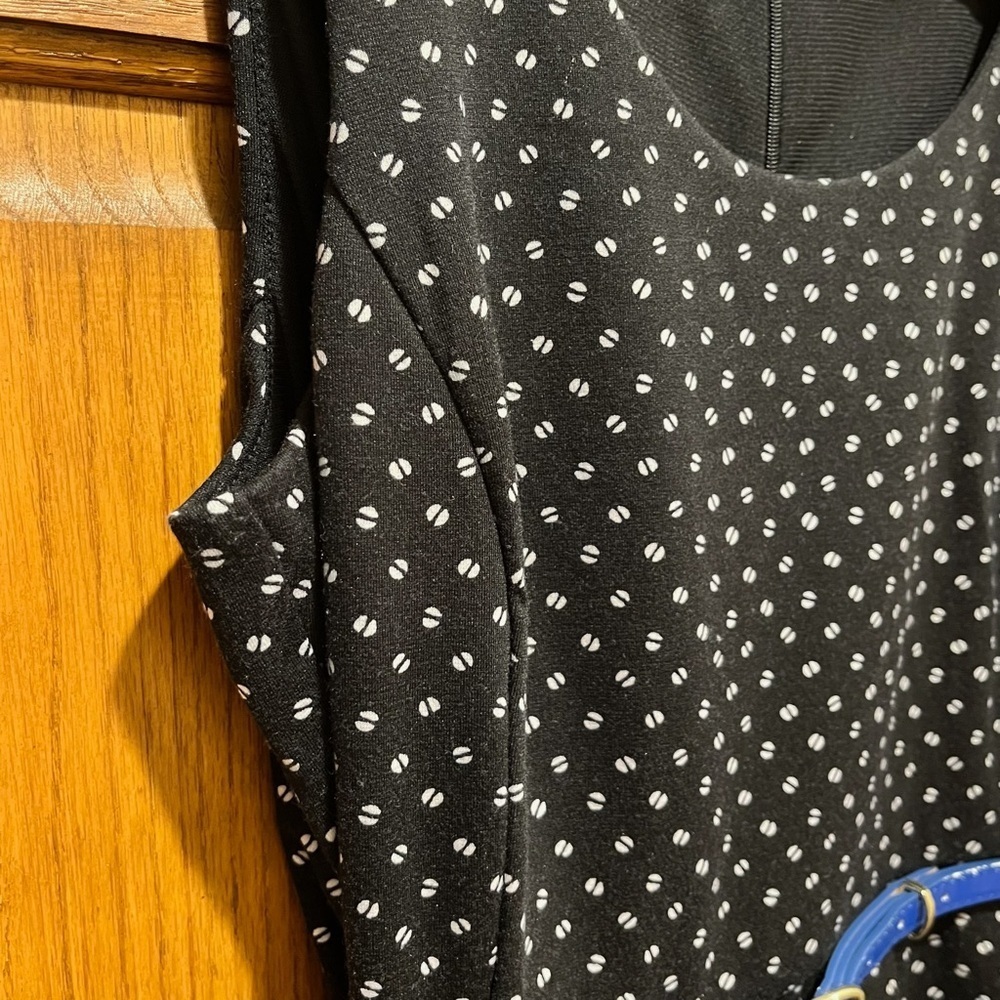 Elle Polka Dot Sleeveless Mini Swing Dress w/ Cobalt Blue Belt - Size 8 - Picture 3 of 13